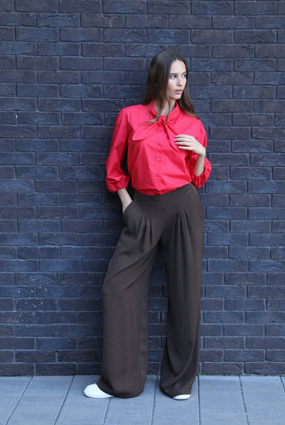 bill cotton popeline bow blouse Red
