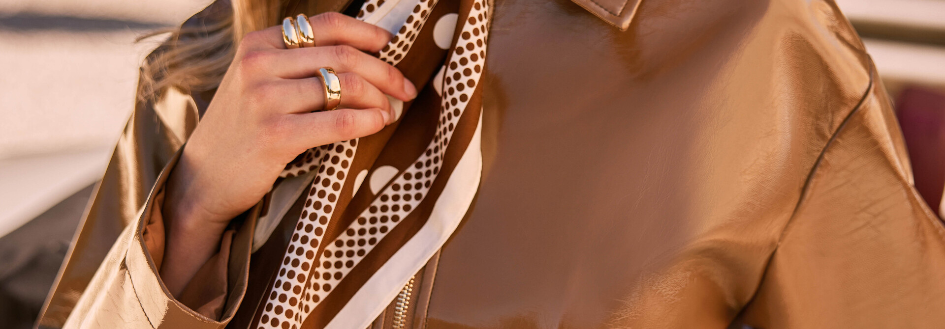 Faye boxy minimal PU lattex jacket Camel