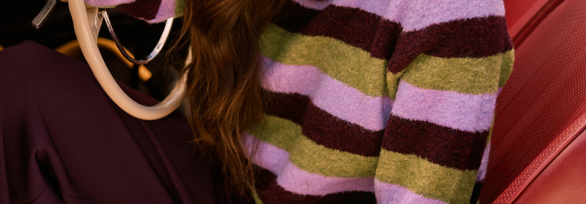 Aurora stripped non-wool knit Aubergin