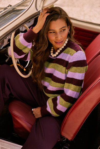 Aurora stripped non-wool knit Aubergine