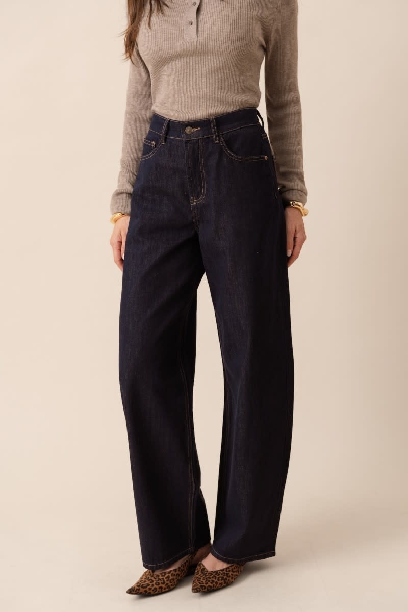 Brune adjustable waistband barrel denim Dark Blue-2