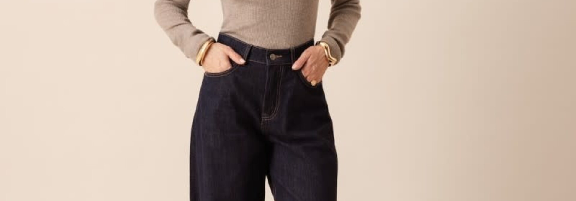 Brune adjustable waistband barrel denim Dark Blue