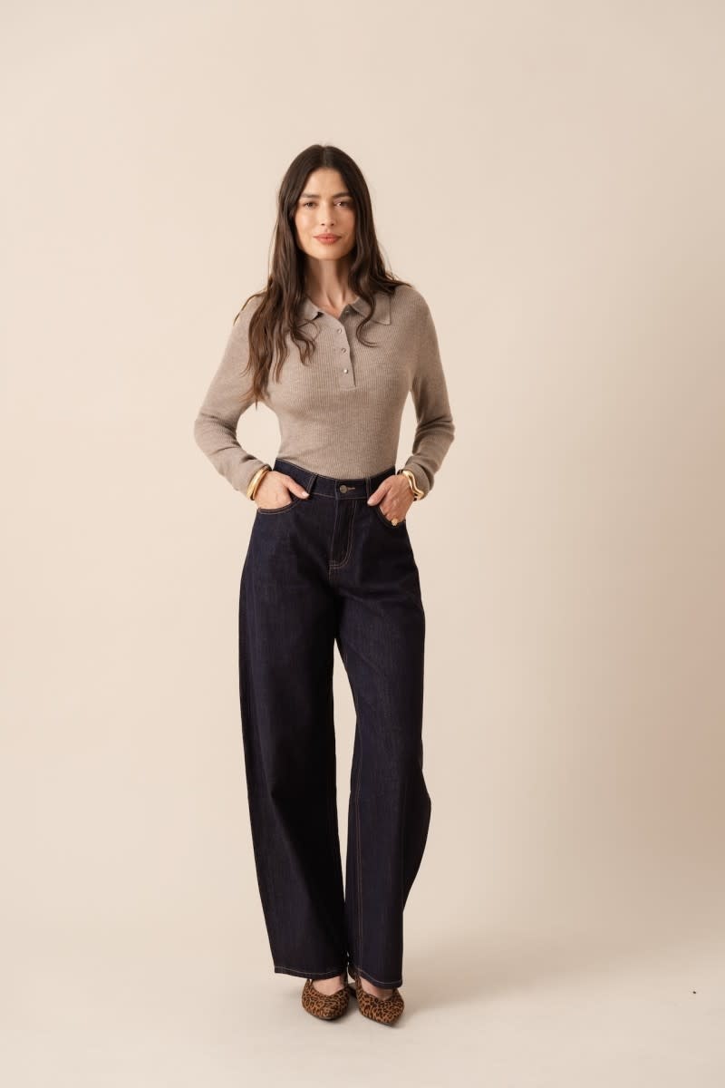 Brune adjustable waistband barrel denim Dark Blue-1