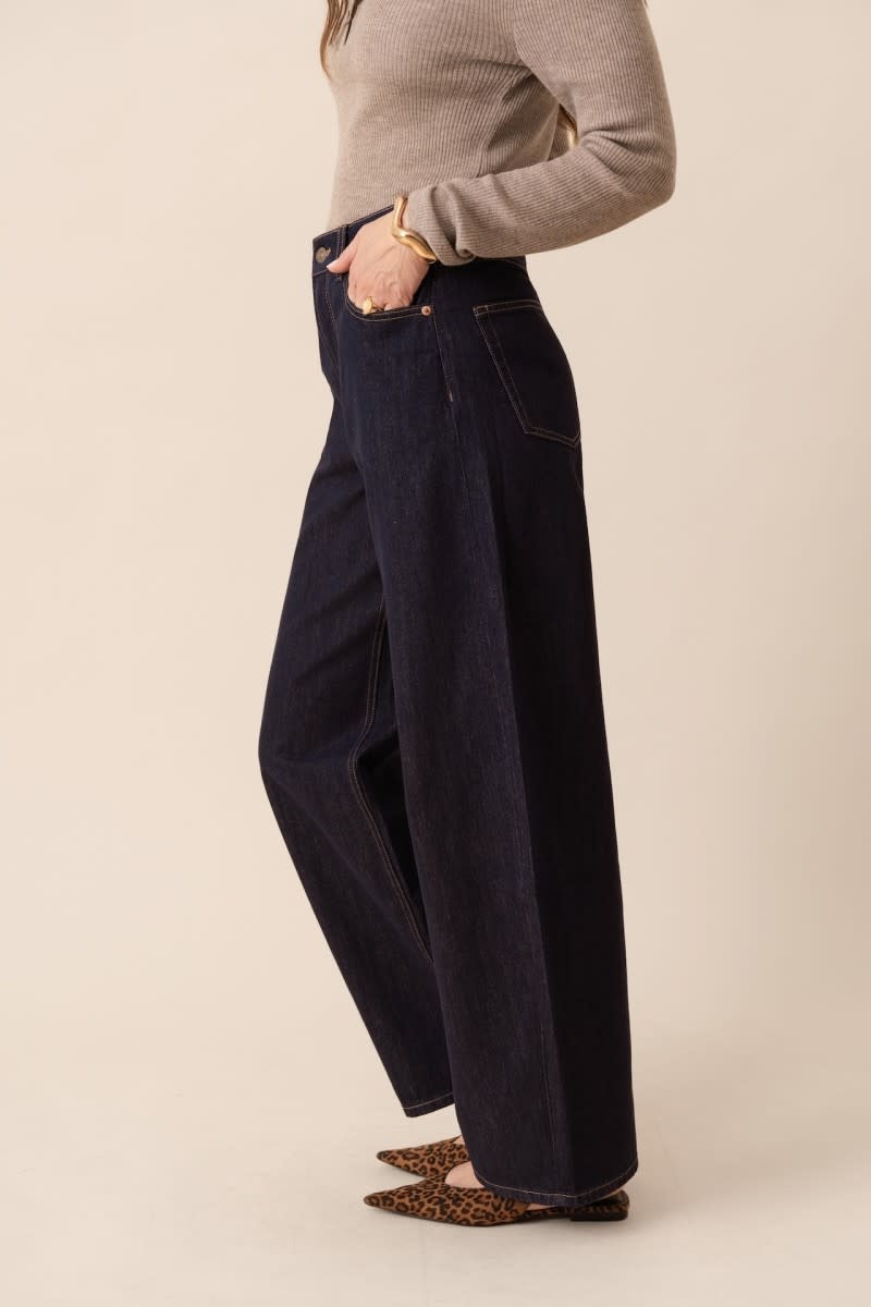 Brune adjustable waistband barrel denim Dark Blue-3