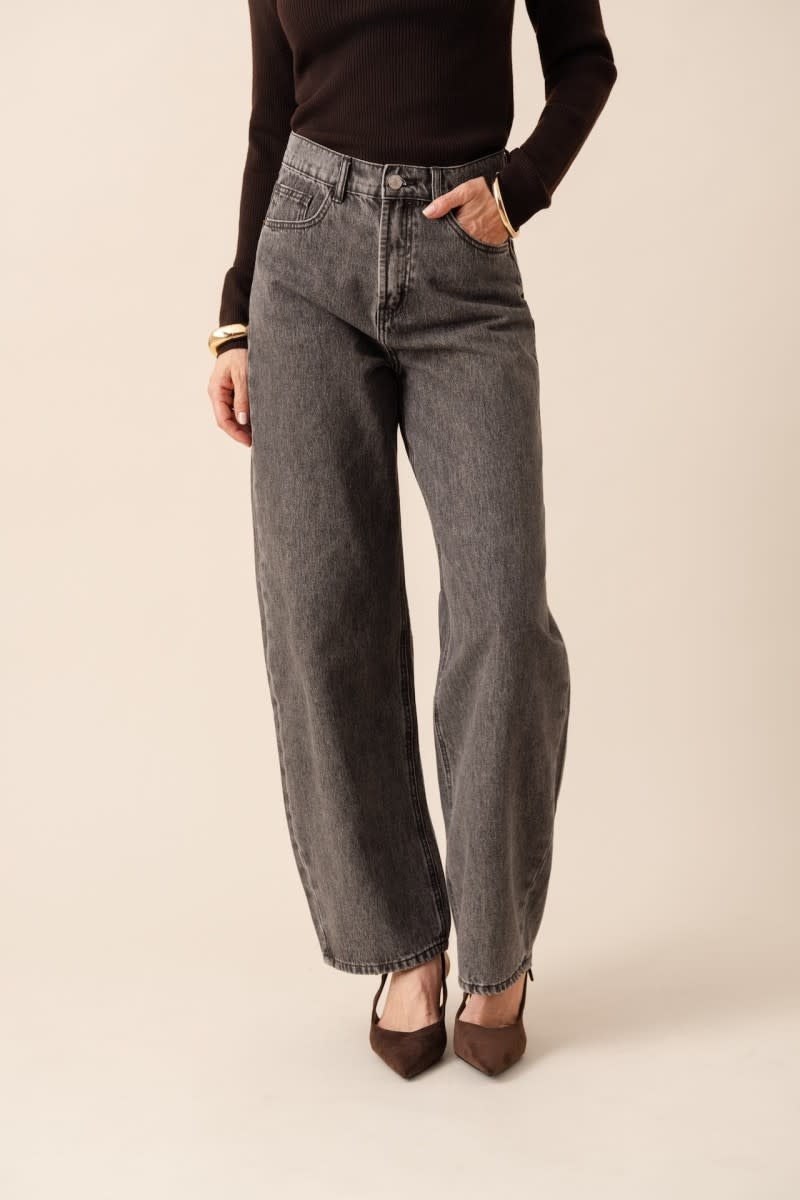 Brune adjustable waistband barrel denim Mid Stone Grey-2