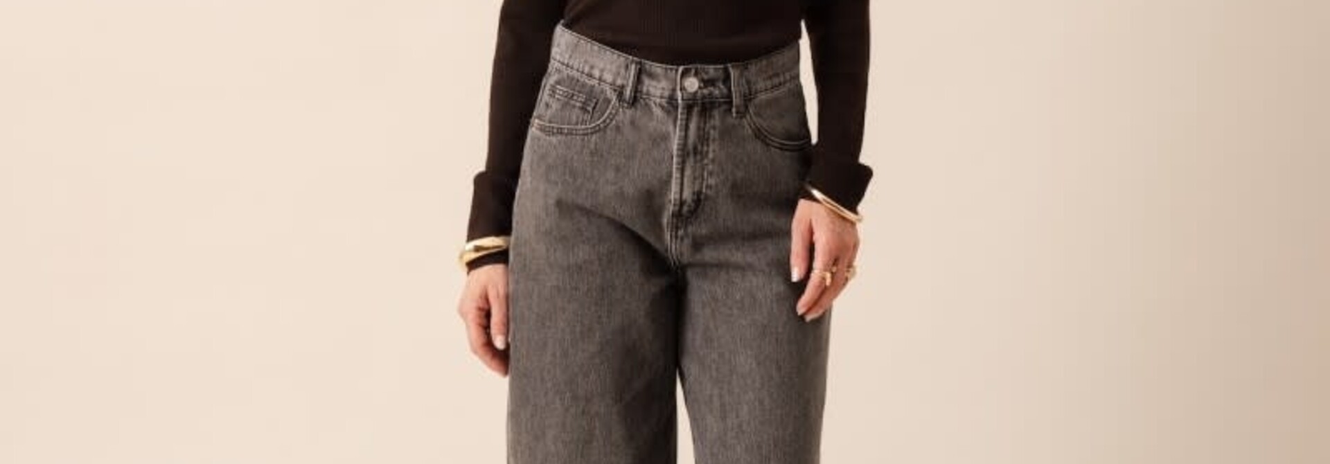 Brune adjustable waistband barrel denim Mid Stone Grey