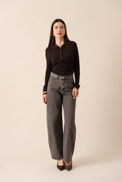 Brune adjustable waistband barrel denim Mid Stone Grey