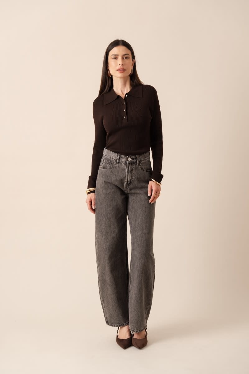 Brune adjustable waistband barrel denim Mid Stone Grey-1