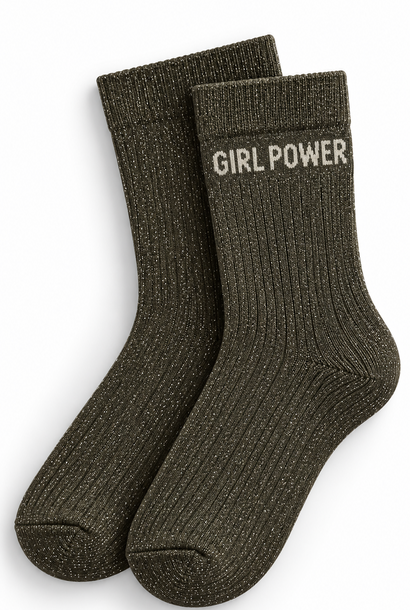'Girl Power' sparkle socks Khaki Green