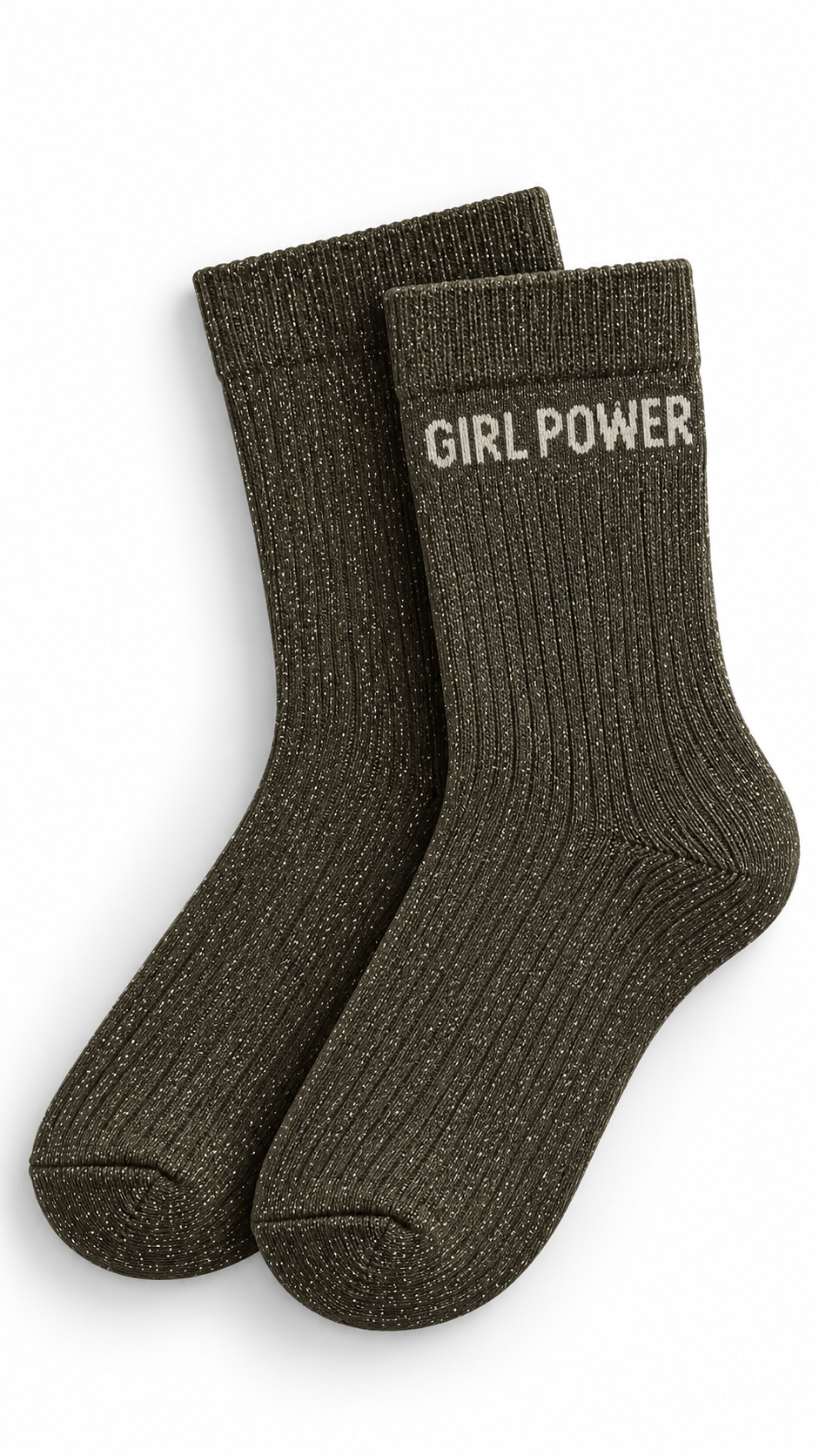 'Girl Power' sparkle socks Khaki Green-1