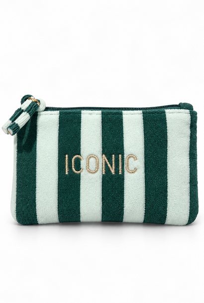 "Iconic" velvet stripped etui Pine / Mint