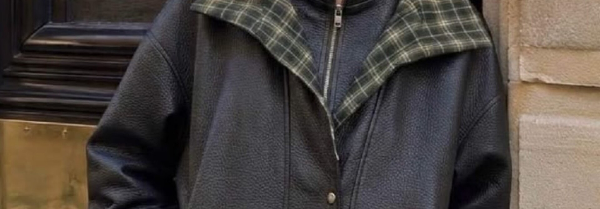 Brad checkered batwing leather bomber jacket Khaki Green