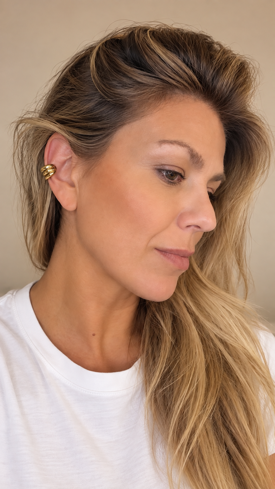 Tohr single trio bold shiny earcuff Gold-2