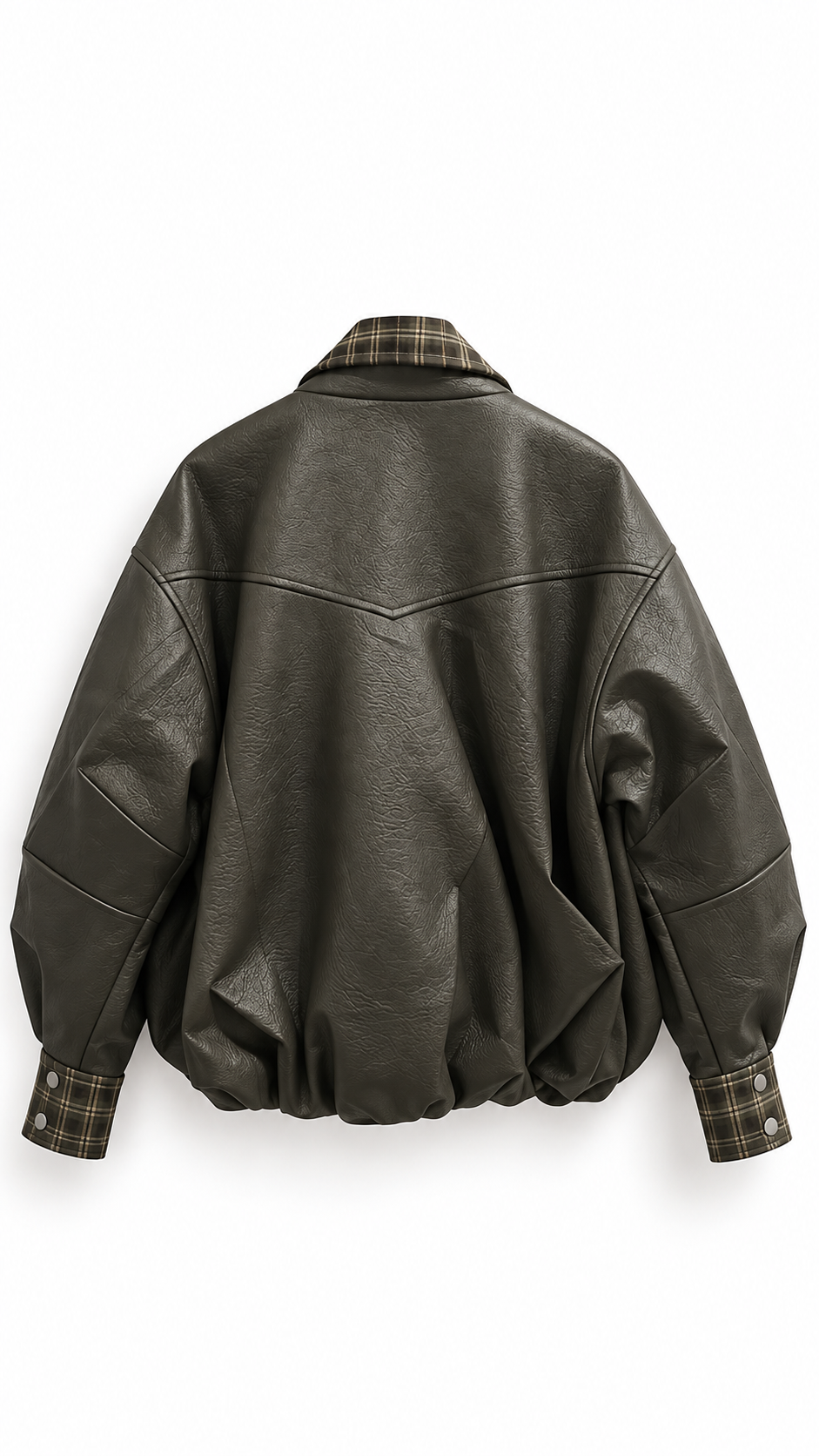 Brad checkered batwing leather bomber jacket Khaki Green-3