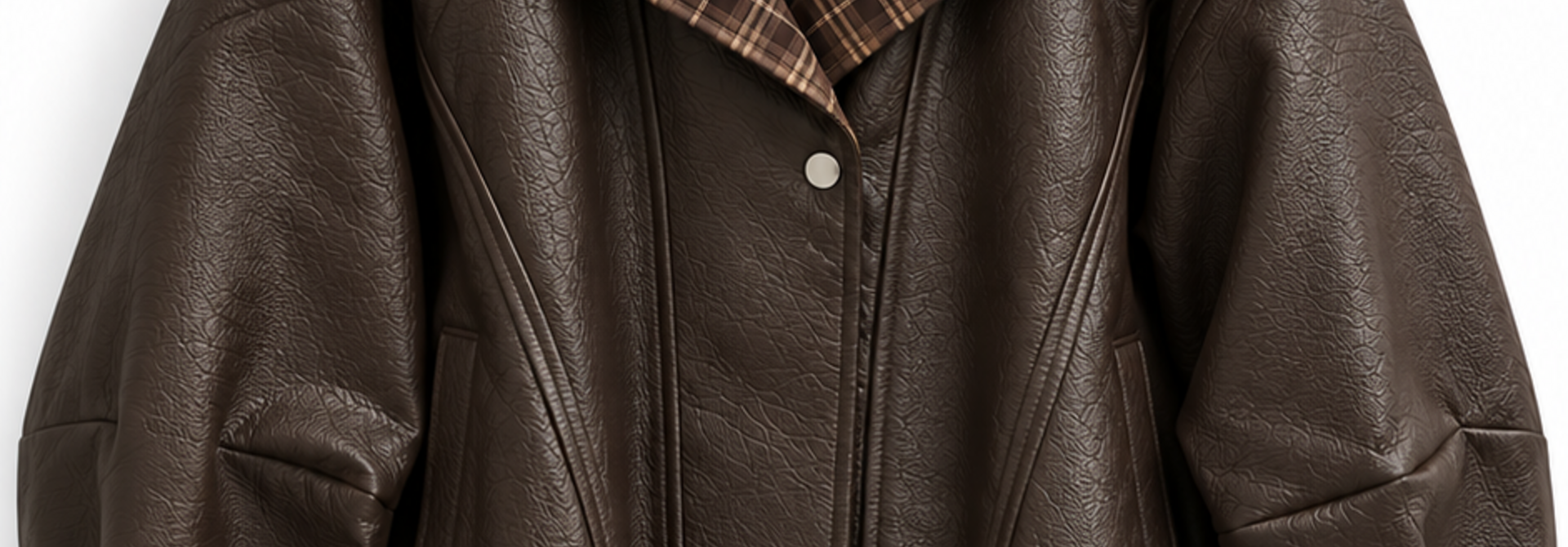 Brad checkered batwing leather bomber jacket Coffee Brown