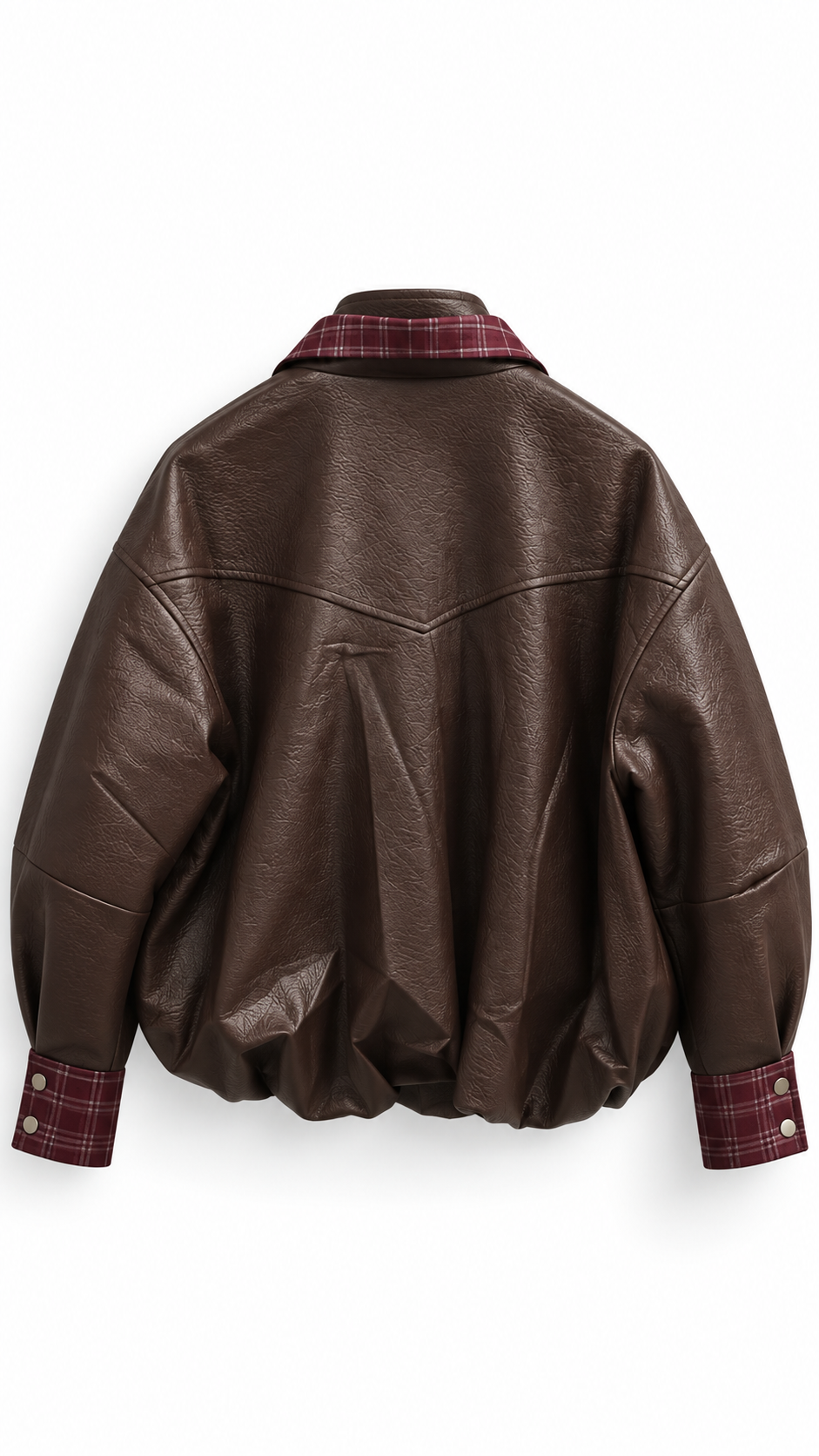 Brad checkered batwing leather bomber jacket Burgundy-2