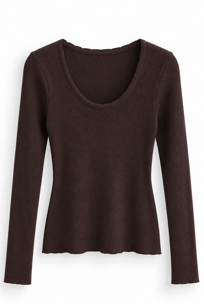 Maya rib basic longsleeve t-shirt Brown