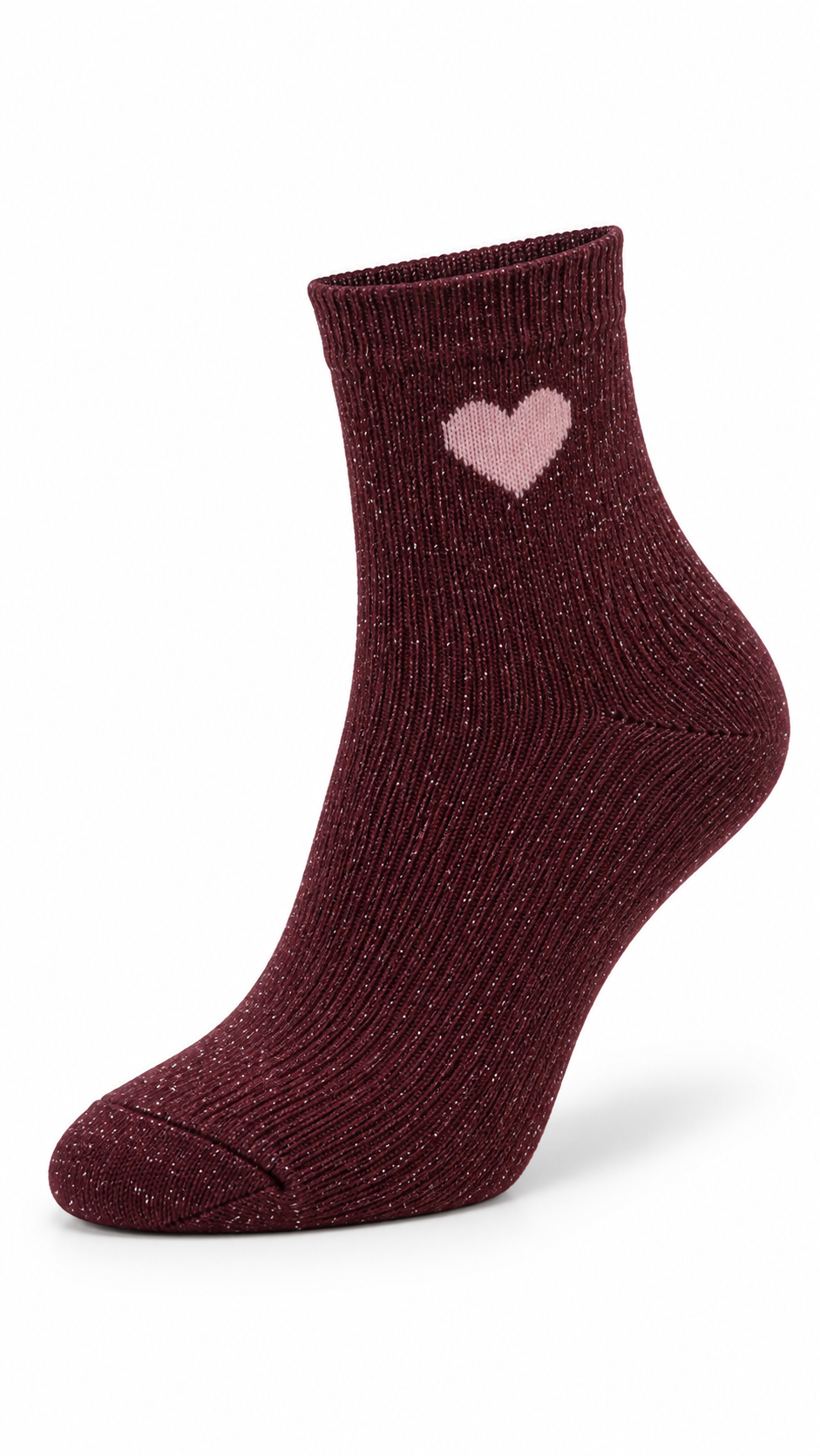 "Heart" sparkle socks Burgundy-1