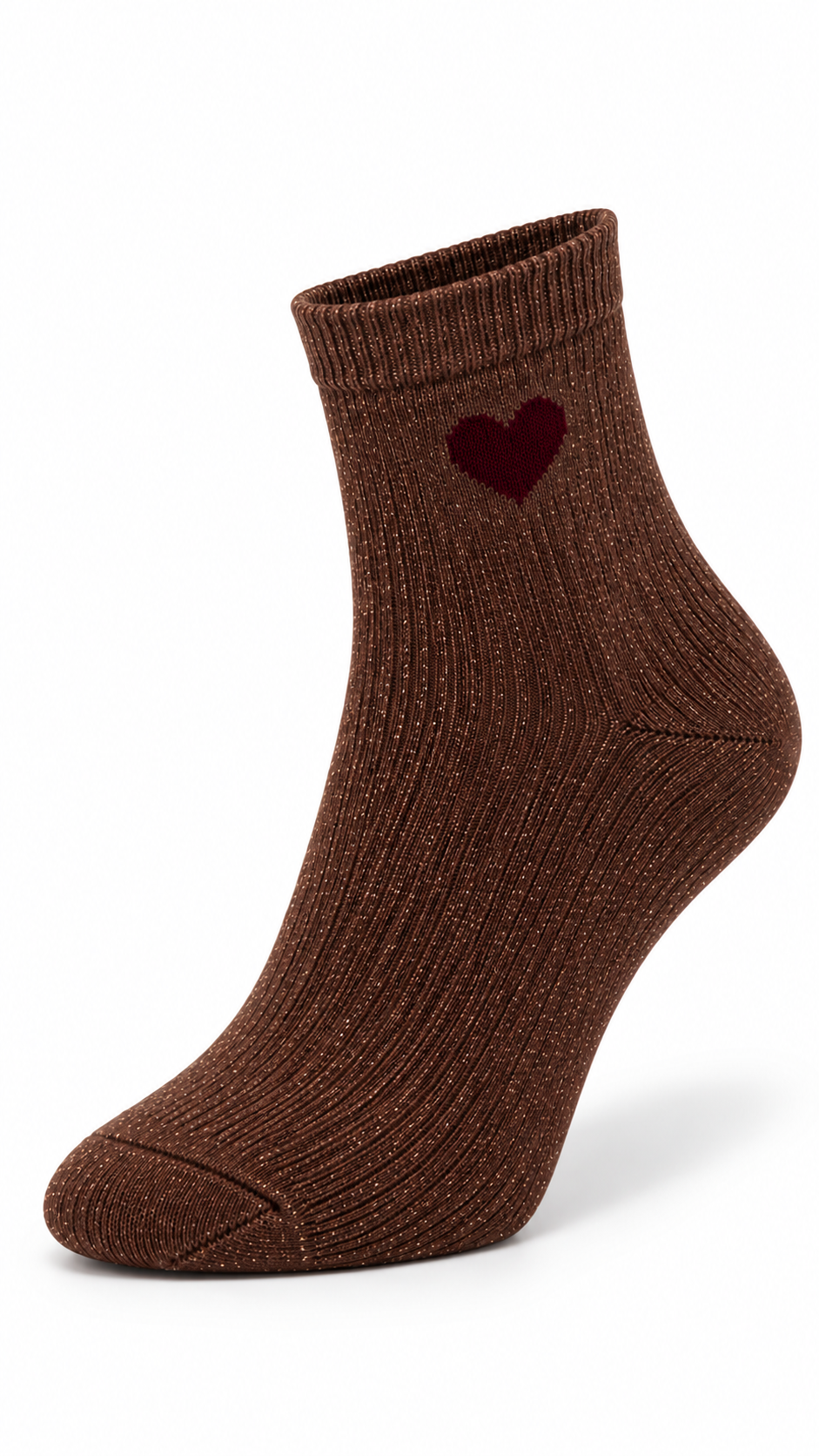 "Heart" sparkle socks Marron Brown-1