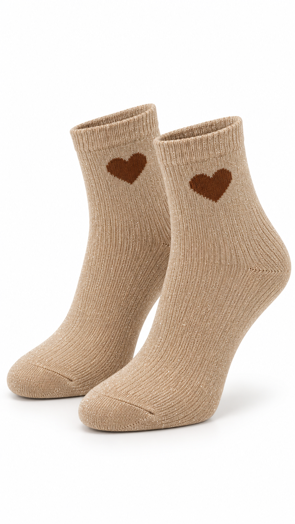 "Heart" sparkle socks Beige-1