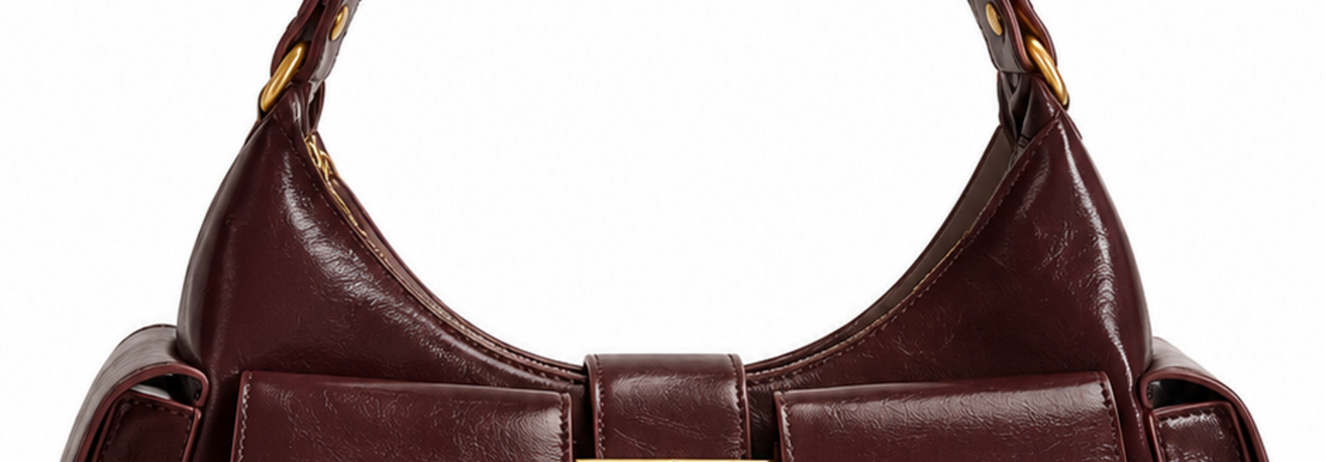 Kooples multipocket laque handbag Bordeaux