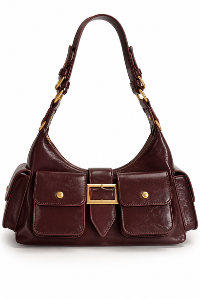 Kooples multipocket laque handbag Bordeaux