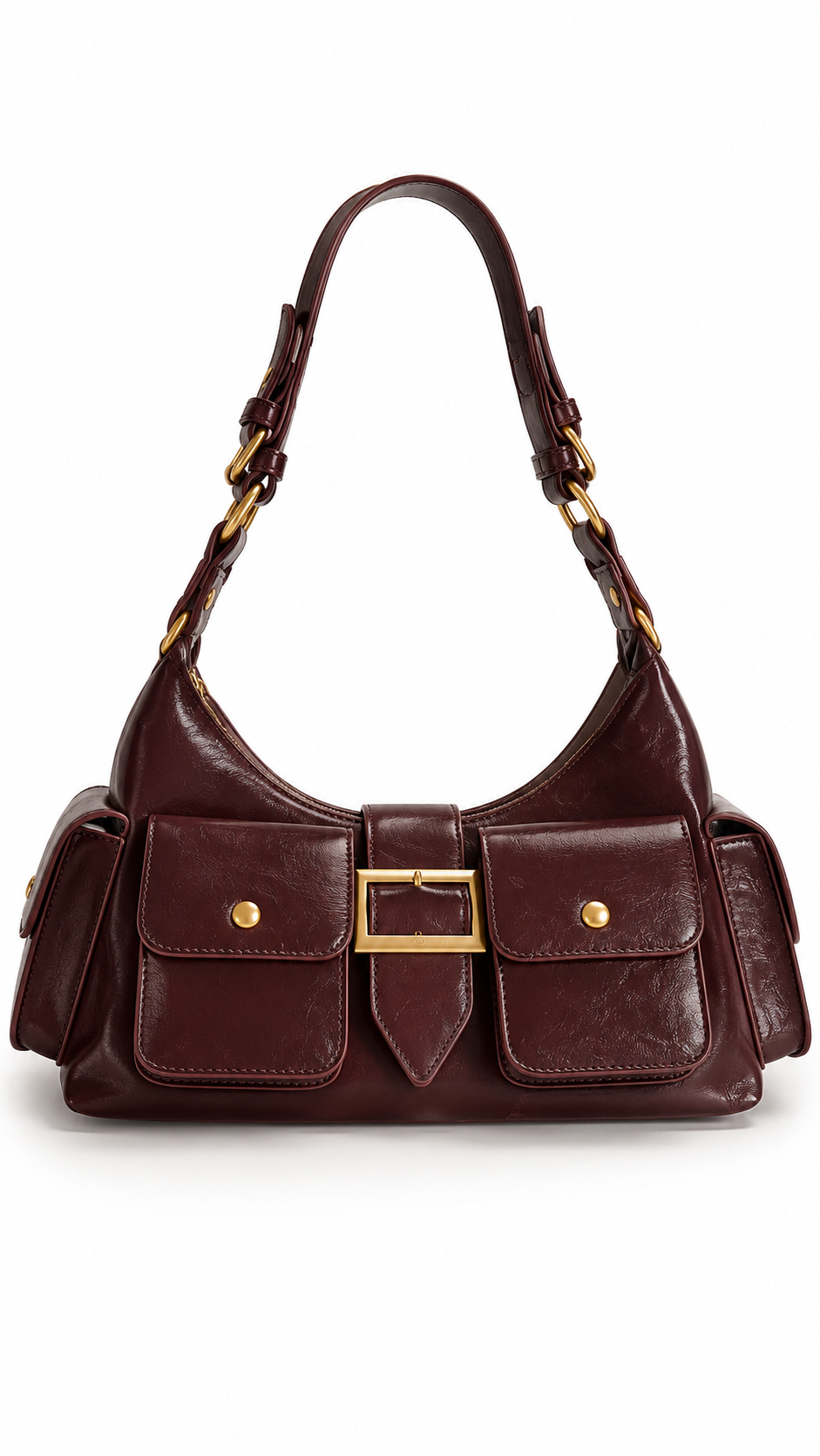 Kooples multipocket laque handbag Bordeaux-1