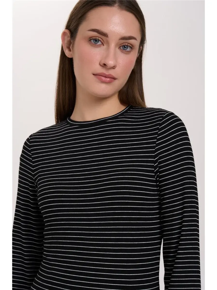 Inga fine rib viscose l/s t-shirt stripped Black-2