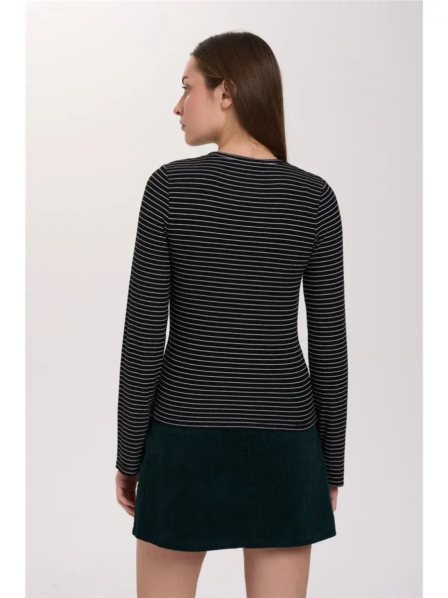 Inga fine rib viscose l/s t-shirt stripped Black-3