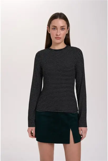 Inga fine rib viscose l/s t-shirt stripped Black
