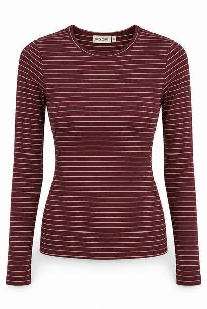 Inga fine rib viscose l/s t-shirt stripped Bordeaux