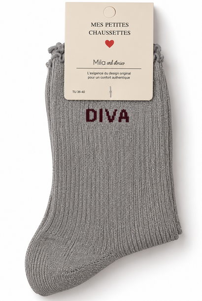 "Diva" sparkle socks with ruffled hem Silver Grey
