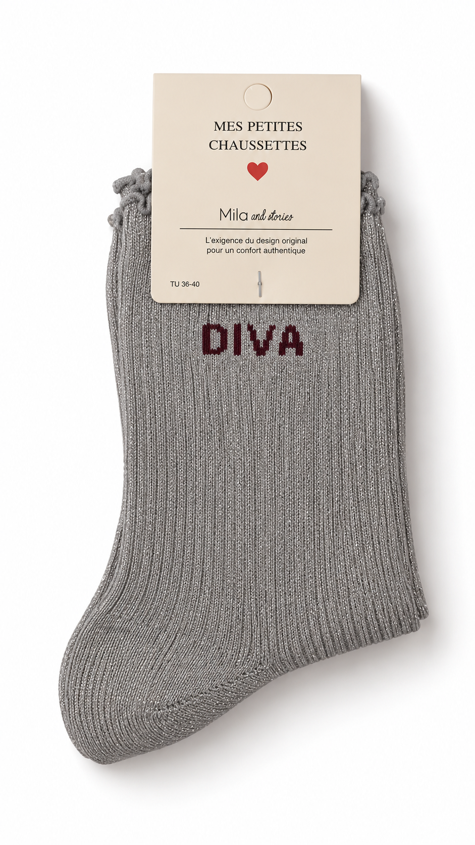 "Diva" sparkle socks with ruffled hem Silver Grey-1