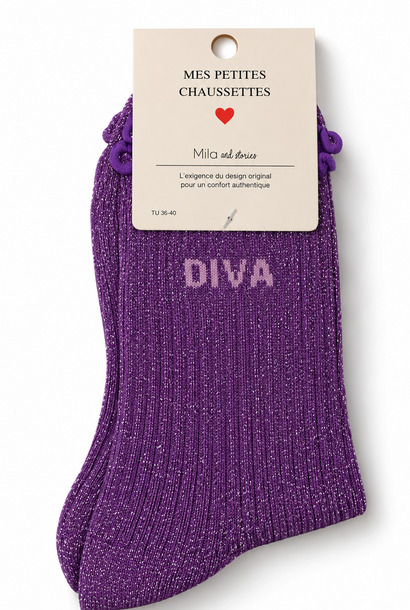 "Diva" sparkle socks with ruffled hem Purple