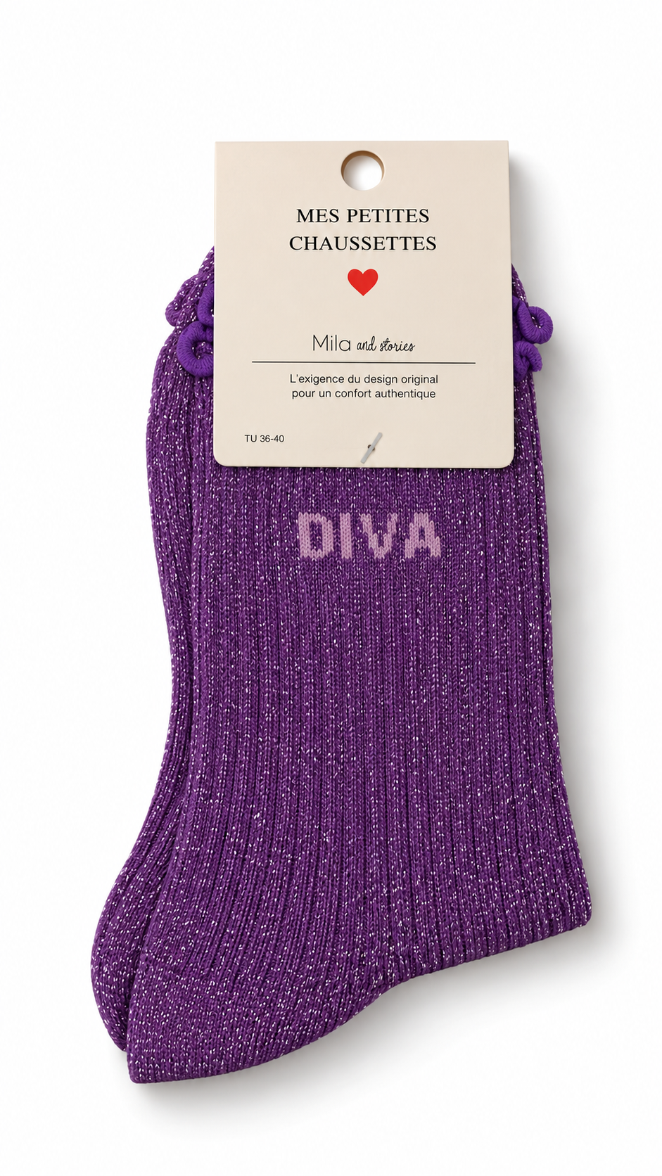 "Diva" sparkle socks with ruffled hem Purple-1
