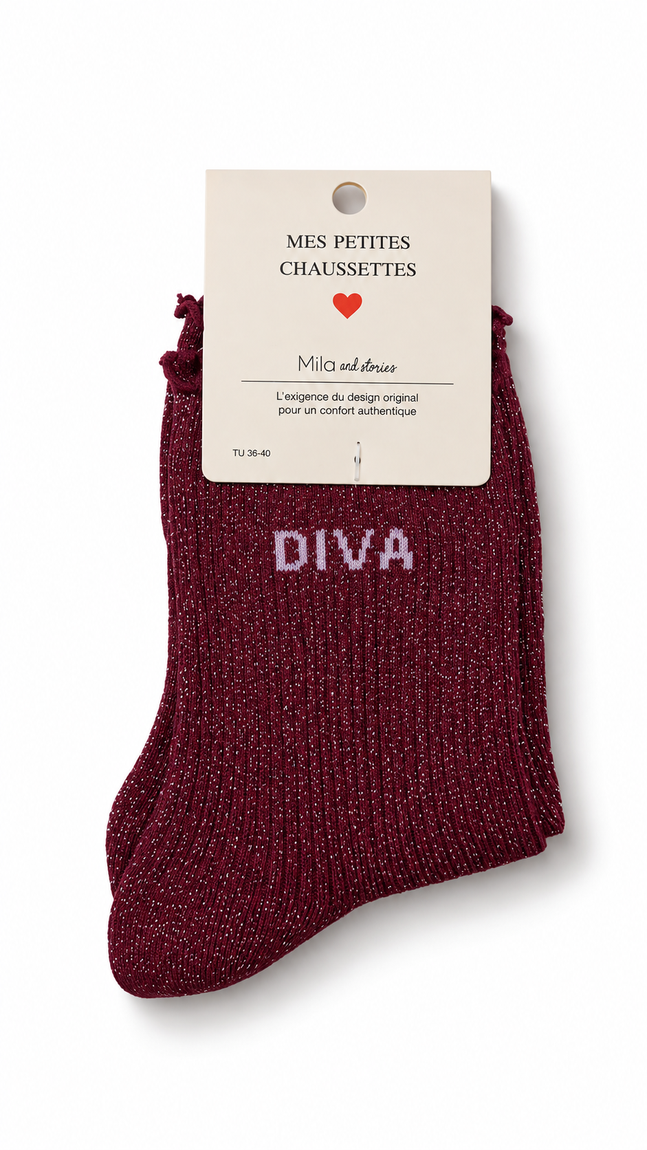 "Diva" sparkle socks with ruffled hem Bordeaux-1
