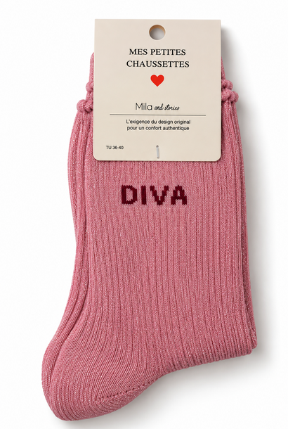 "Diva" sparkle socks with ruffled hem Rosé Pink