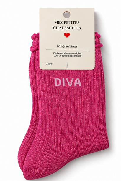 "Diva" sparkle socks with ruffled hem Fushia Pink