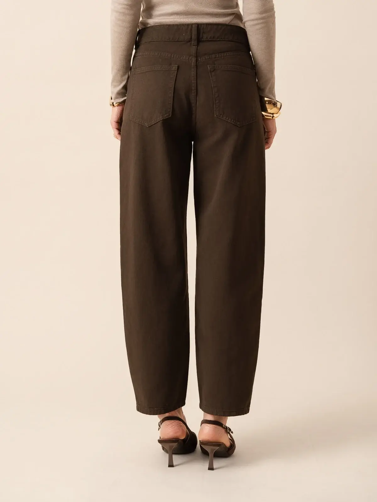 Bony mid waist barrel denim Brown-5