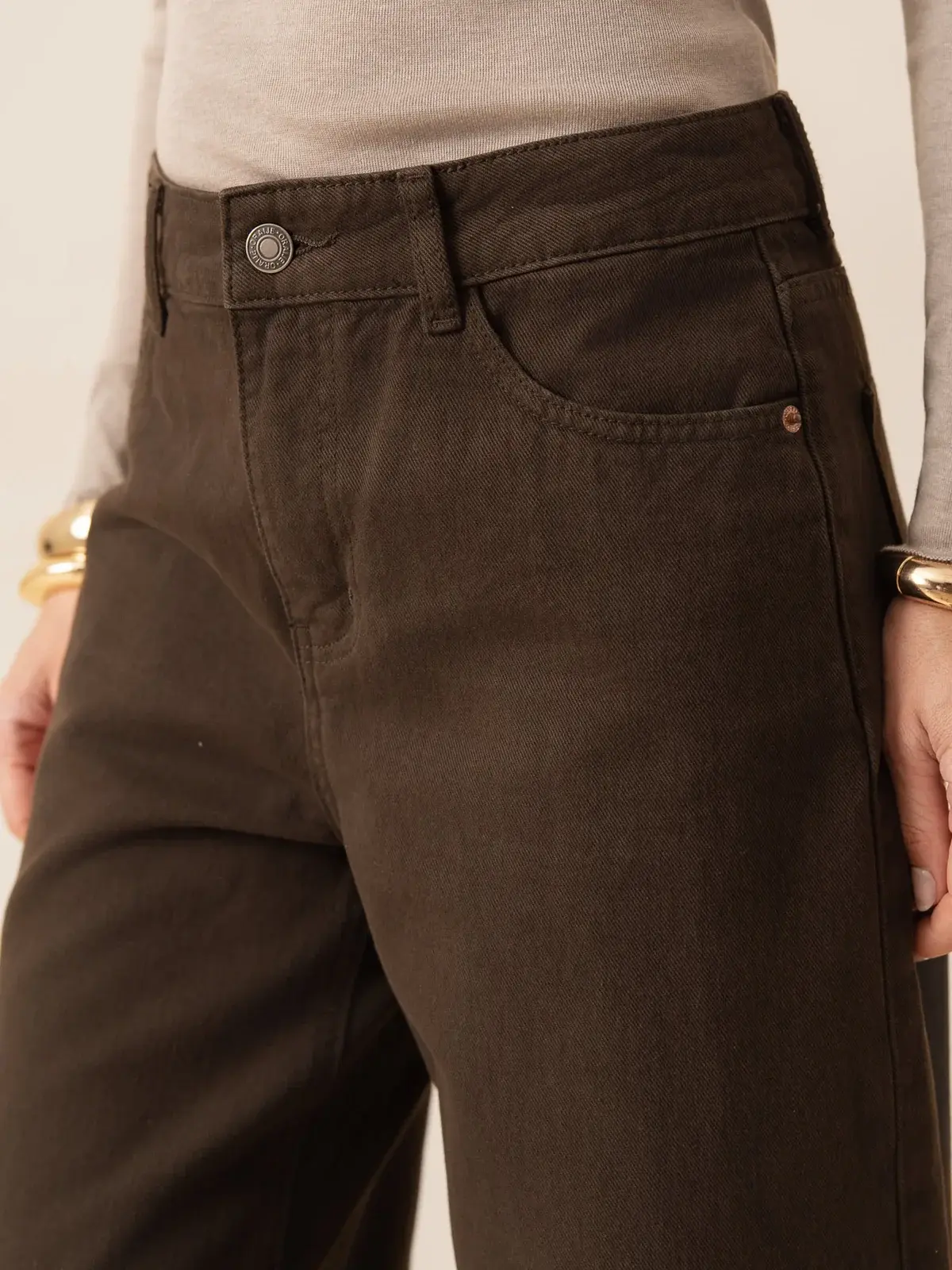 Bony mid waist barrel denim Brown-2
