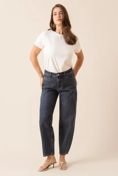 Bony mid waist barrel denim Dark Stone