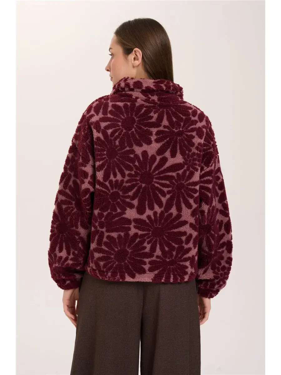 Toko structured flower fleece sweater Bordeaux-3