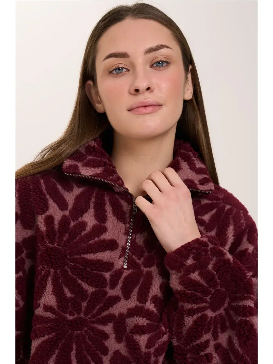 Toko structured flower fleece sweater Bordeaux-2