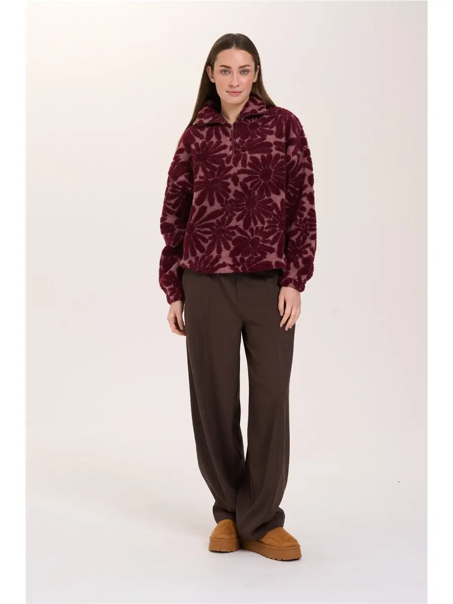 Toko structured flower fleece sweater Bordeaux-4