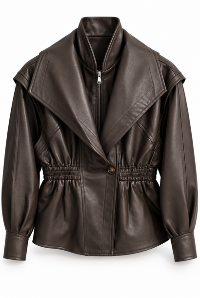 Lorenza centered tunnelneck leather jacket Coffee Brown