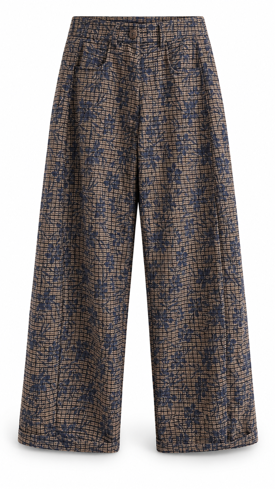 Pantin checkered wide ballon pant with broderie detail Blue-1