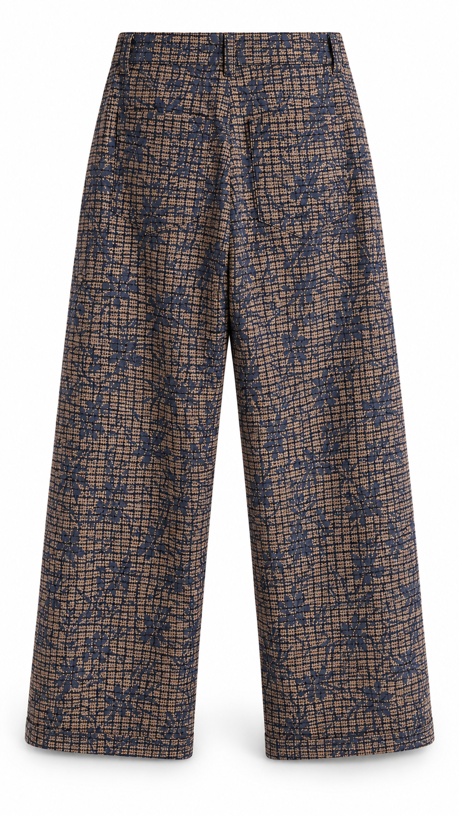 Pantin checkered wide ballon pant with broderie detail Blue-2