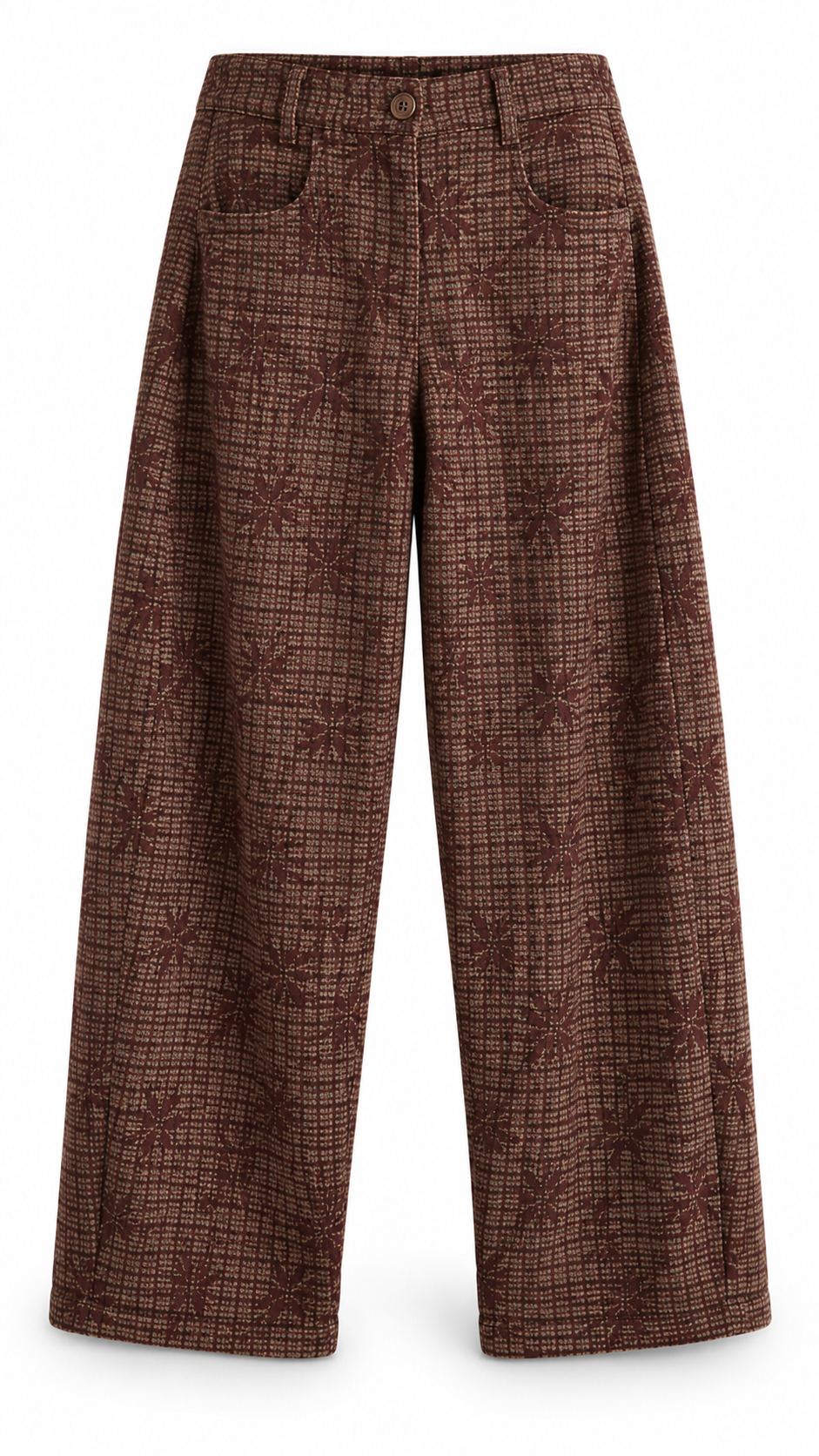 Pantin checkered wide ballon pant with broderie detail Bordeaux-1