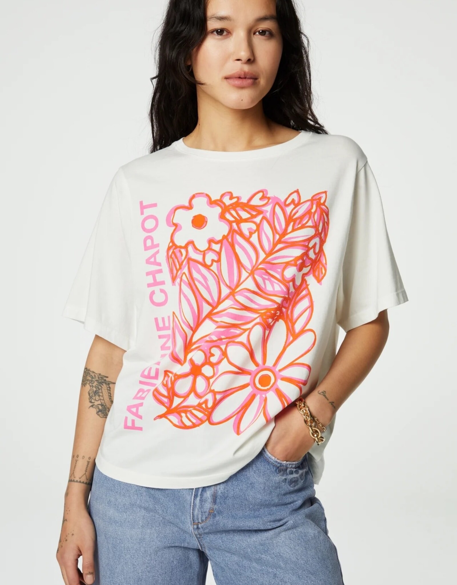 Fabienne Chapot Fay Bloom Pink T-shirt Cream White / Pink