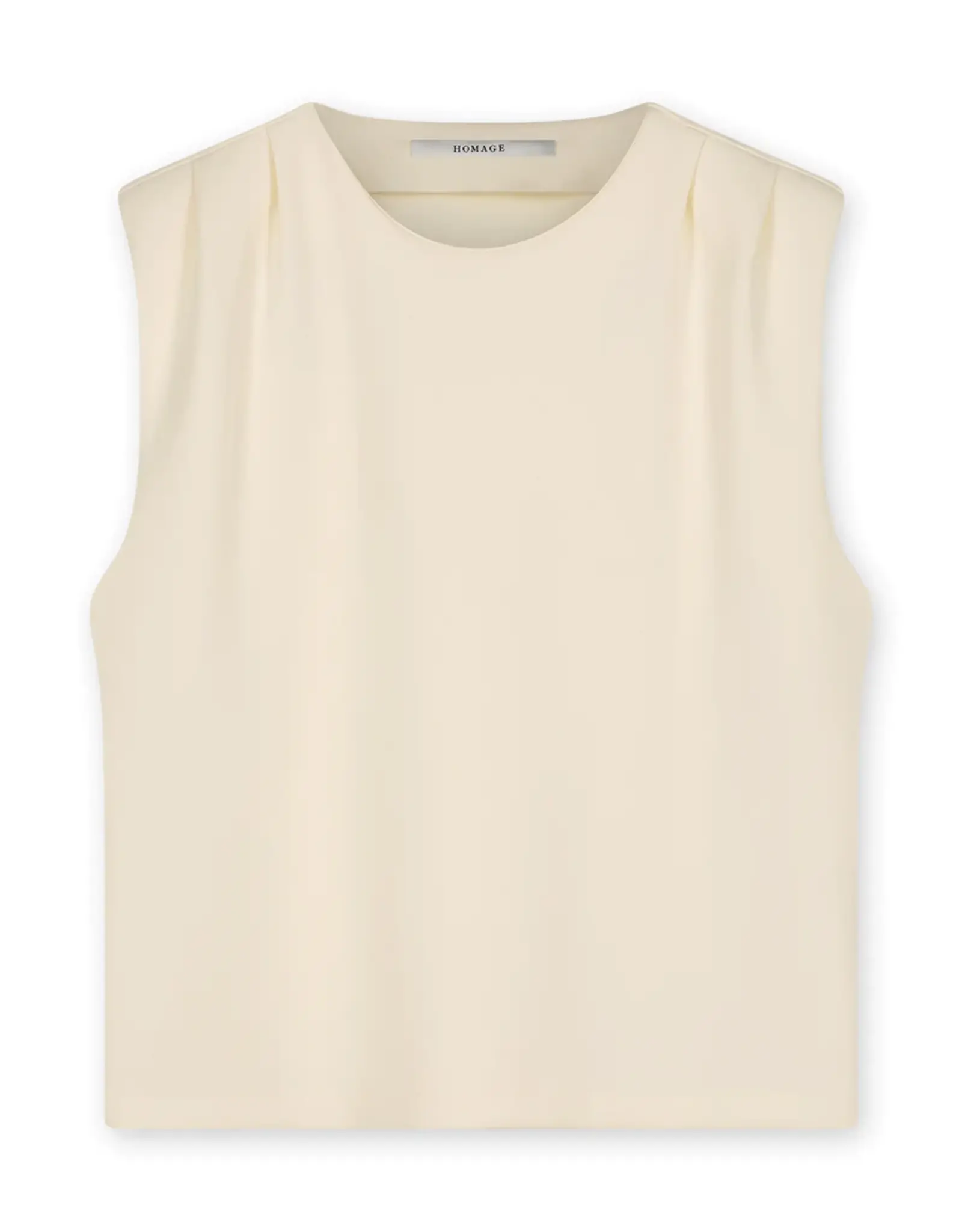 Homage Padded Shoulder Top With Pleats Soft Cream